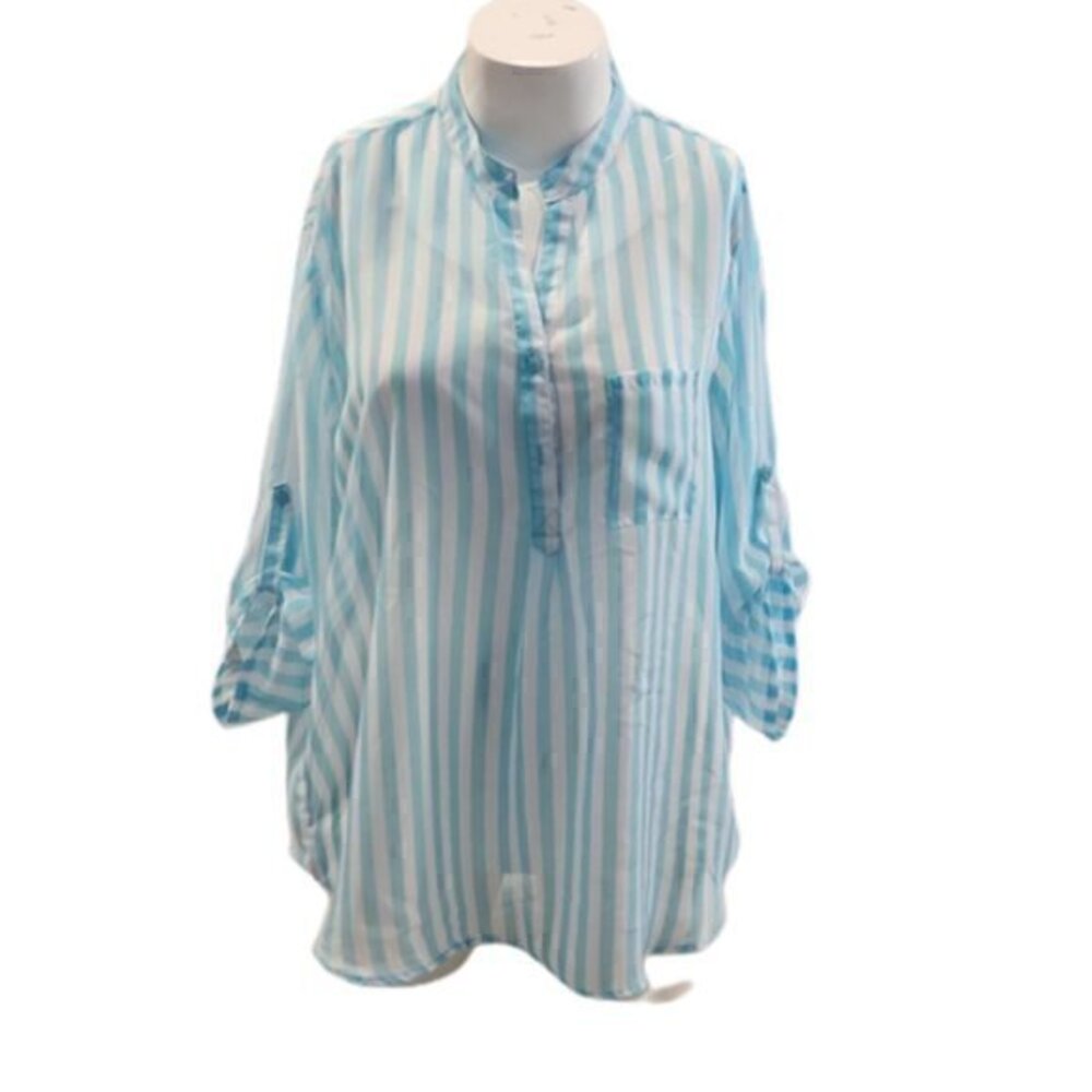 [Mix & Co] Sheer Striped Blouse - Size 3X